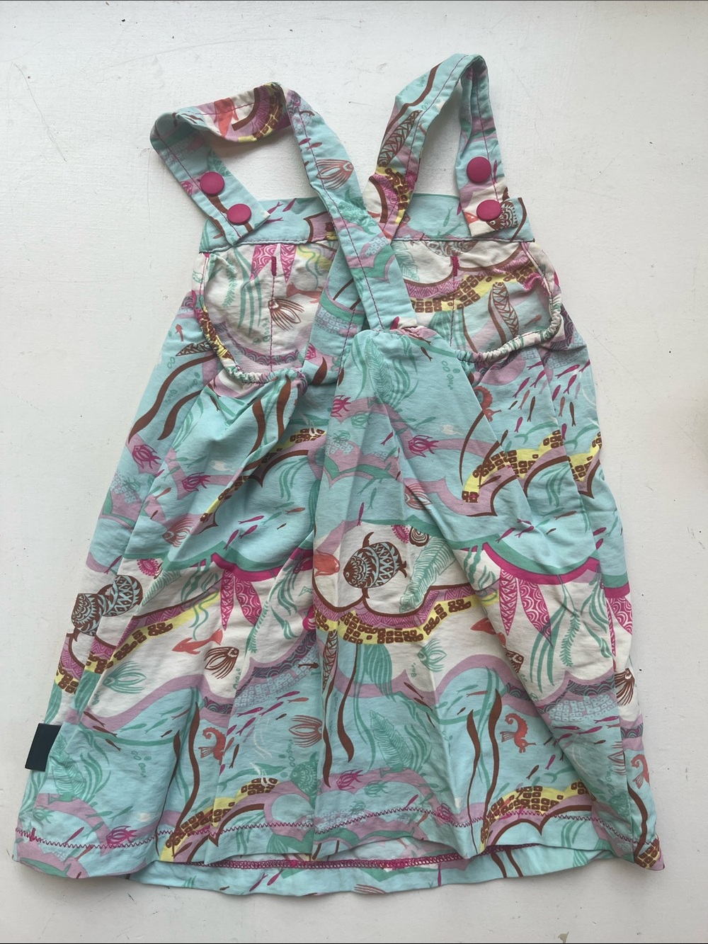 Patagonia Aqua & Pink Floral Seashell Pinafore Dress Baggies - Picture 3 of 6